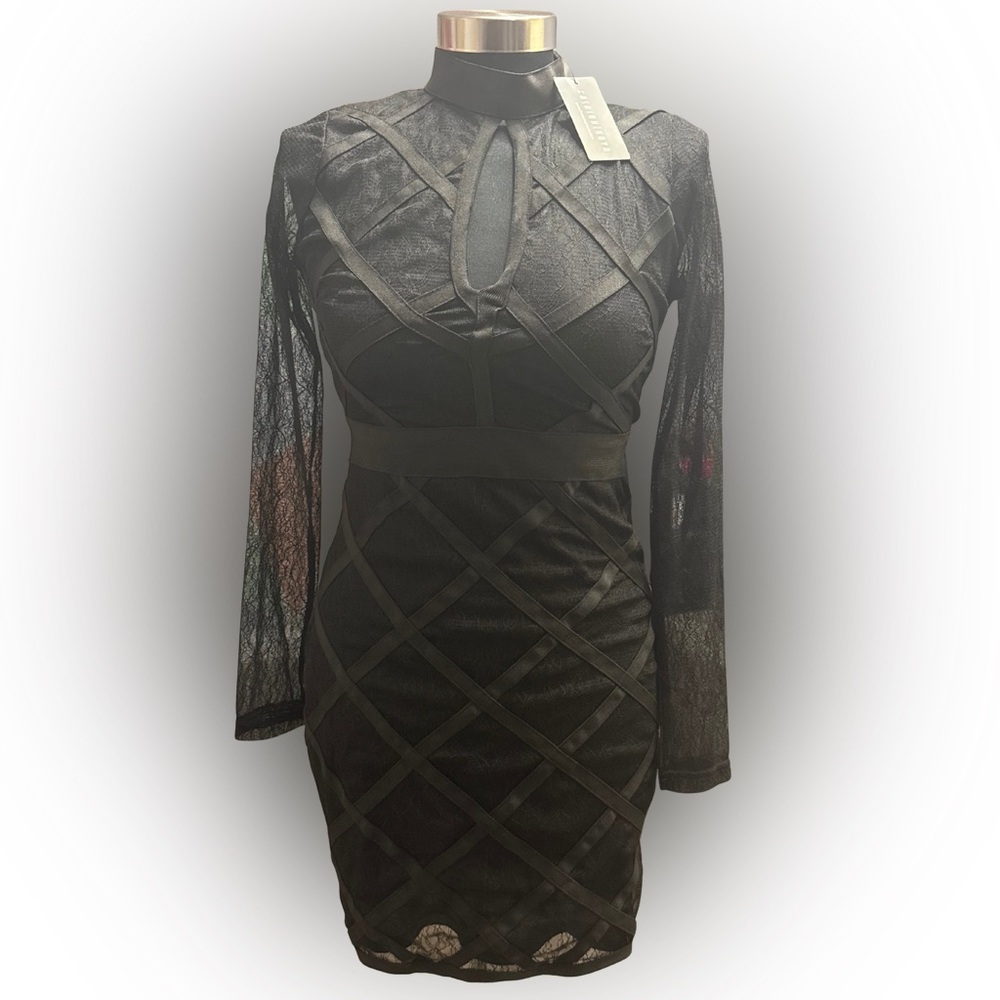 Fashion Nova Karinna Bandage Dress | Black Lace Long Sleeve Mini | Size S | NWT